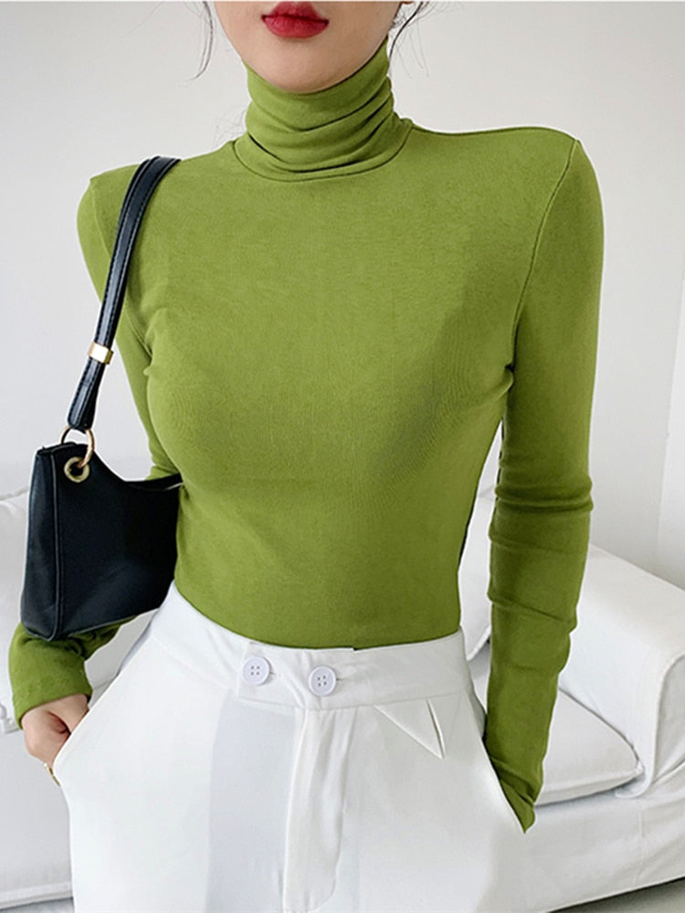 Slim Velvet Turtleneck Minimalist Tops