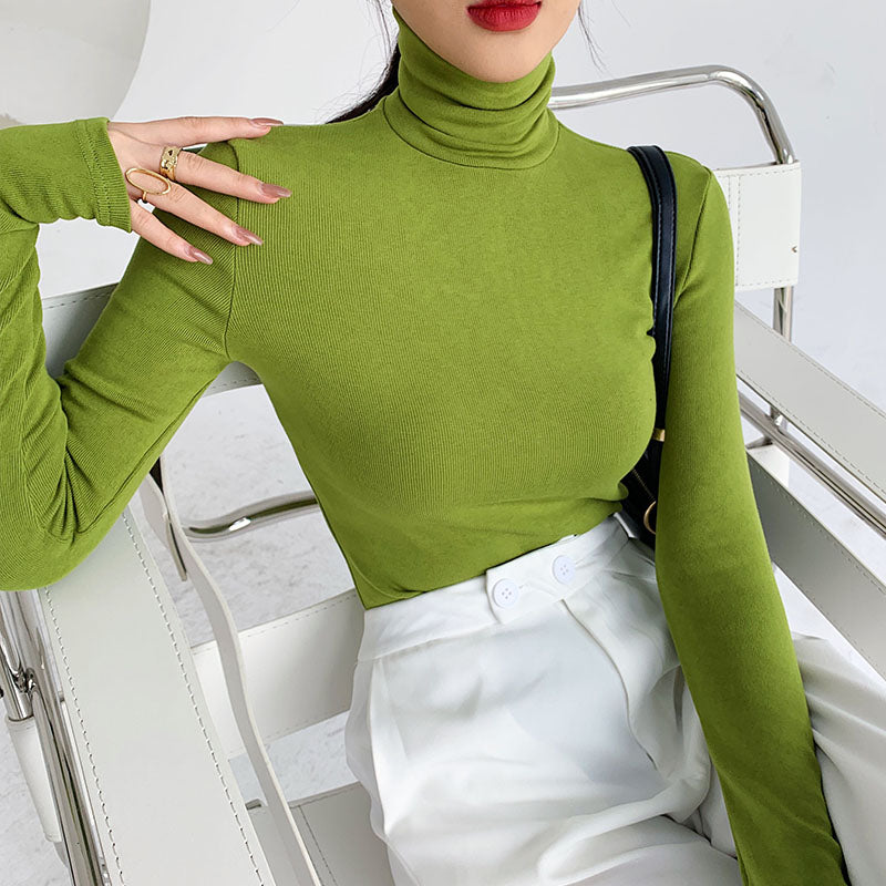 Slim Velvet Turtleneck Minimalist Tops