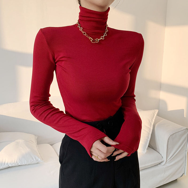 Slim Velvet Turtleneck Minimalist Tops