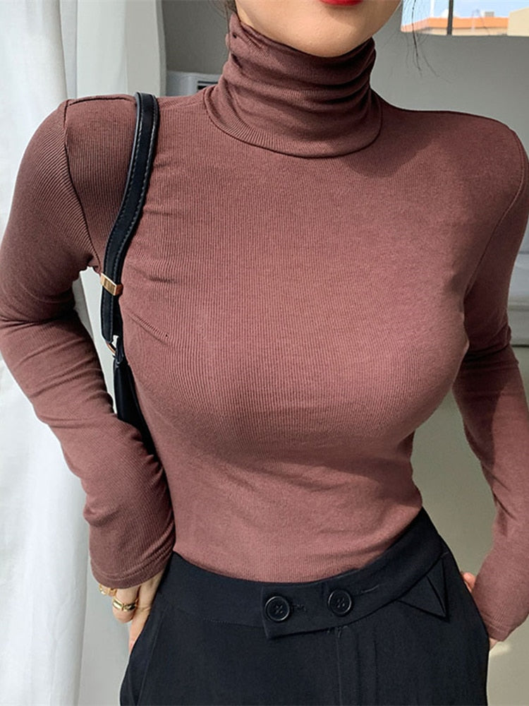 Slim Velvet Turtleneck Minimalist Tops