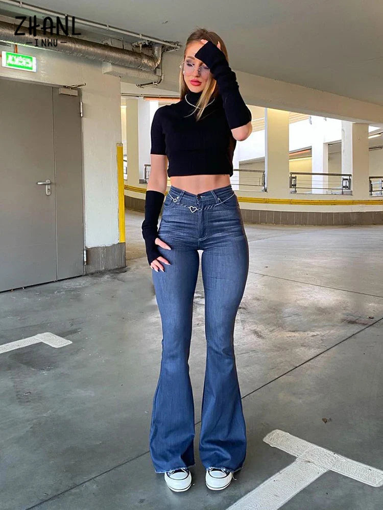 Y2K Blue High Waist Stretch Vintage Spring Autumn Jeans
