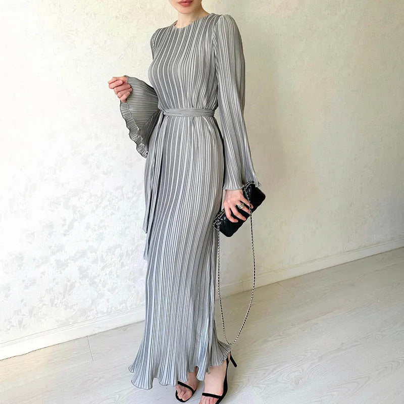 Spring O-neck Party Maxi Flare Femme Bodycon Dress