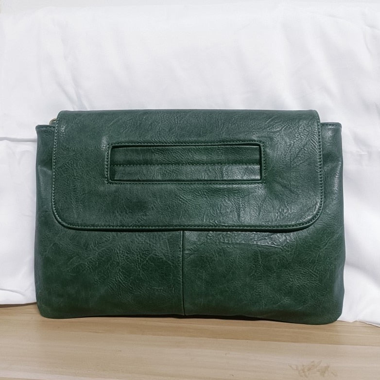 Square Faux Leather Wrist Handle Envelope Clutches - 9 Colors