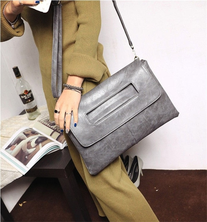 Square Faux Leather Wrist Handle Envelope Clutches - 9 Colors