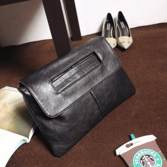 Square Faux Leather Wrist Handle Envelope Clutches - 9 Colors