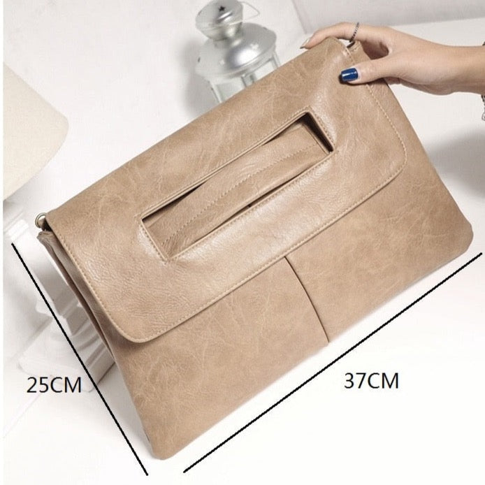Square Faux Leather Wrist Handle Envelope Clutches - 9 Colors