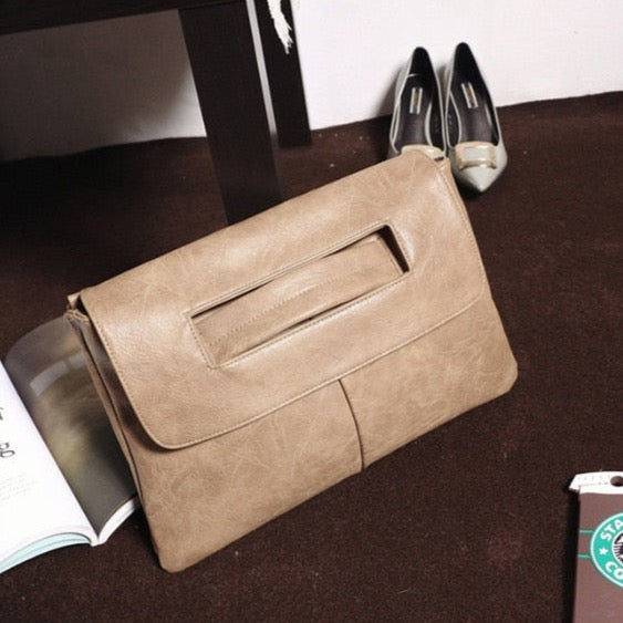 Square Faux Leather Wrist Handle Envelope Clutches - 9 Colors