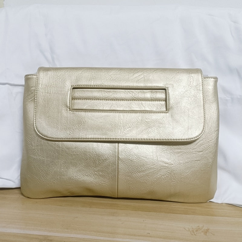 Square Faux Leather Wrist Handle Envelope Clutches - 9 Colors