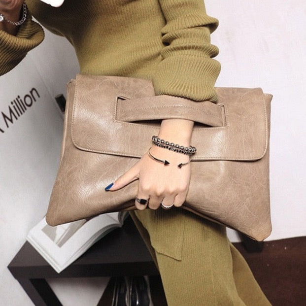Square Faux Leather Wrist Handle Envelope Clutches - 9 Colors