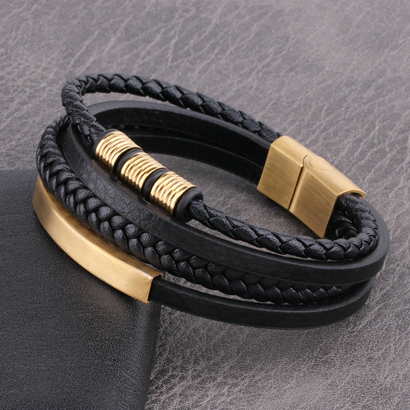 Stainless Multi Ropes Leather Bracelet