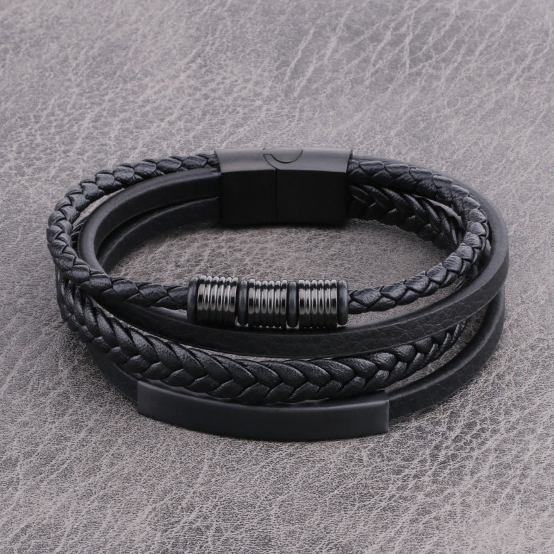 Stainless Multi Ropes Leather Bracelet