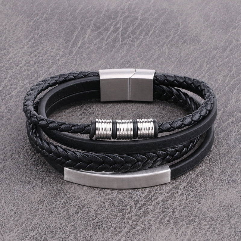 Stainless Multi Ropes Leather Bracelet