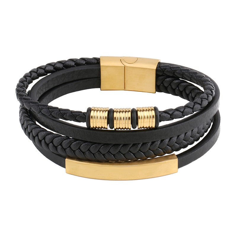Stainless Multi Ropes Leather Bracelet