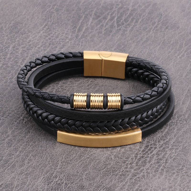 Stainless Multi Ropes Leather Bracelet