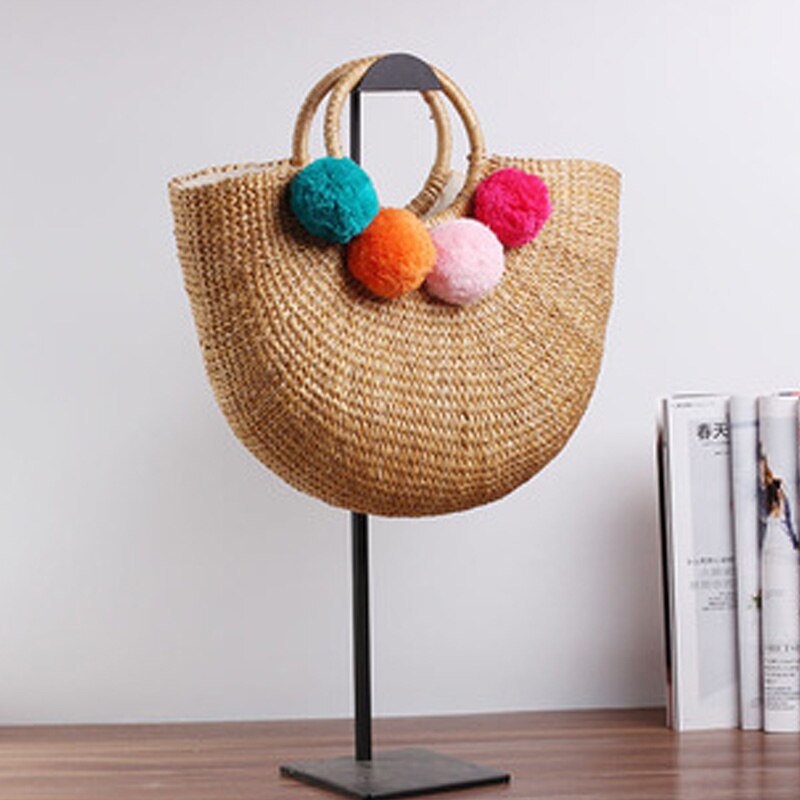 Straw Bucket Tote Bags with Ring Handle - w or w/o Tassels