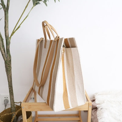 Striped Canvas Shopper Totes  -  3 Colors