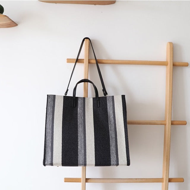 Striped Canvas Shopper Totes  -  3 Colors