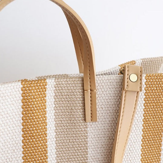Striped Canvas Shopper Totes  -  3 Colors