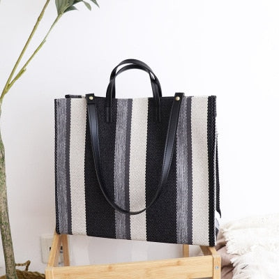Striped Canvas Shopper Totes  -  3 Colors
