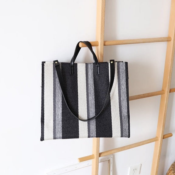 Striped Canvas Shopper Totes  -  3 Colors