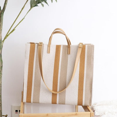 Striped Canvas Shopper Totes  -  3 Colors