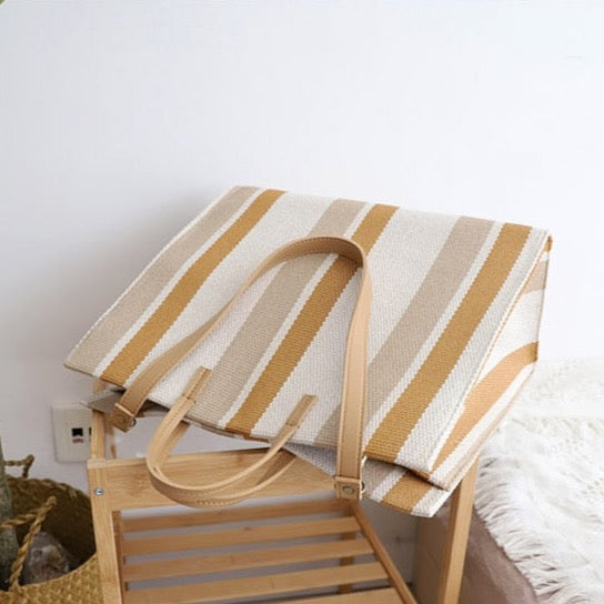Striped Canvas Shopper Totes  -  3 Colors