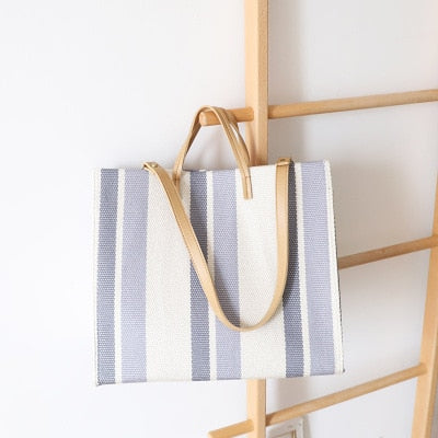 Striped Canvas Shopper Totes  -  3 Colors