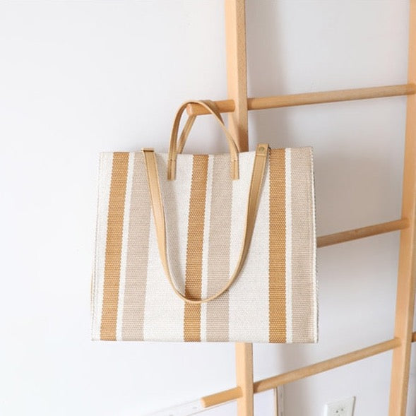 Striped Canvas Shopper Totes  -  3 Colors