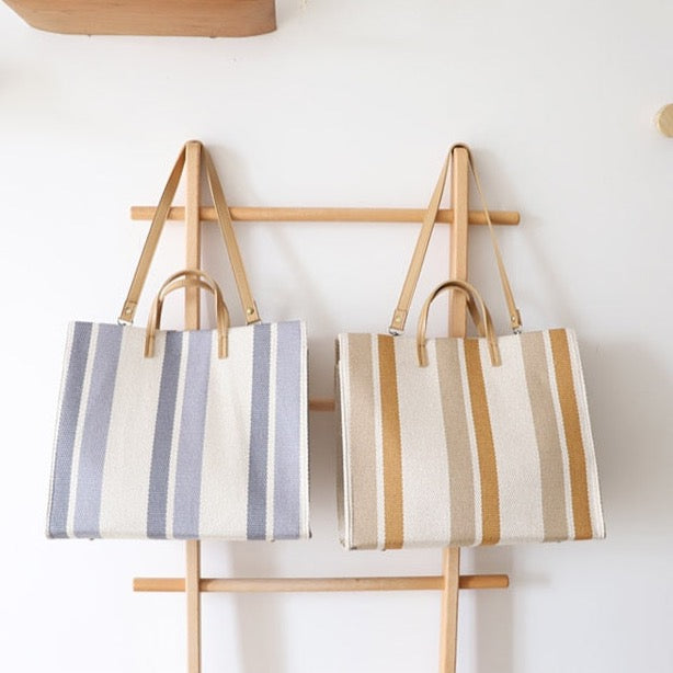 Striped Canvas Shopper Totes  -  3 Colors