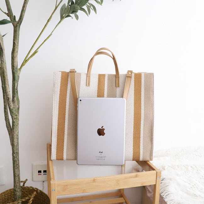 Striped Canvas Shopper Totes  -  3 Colors