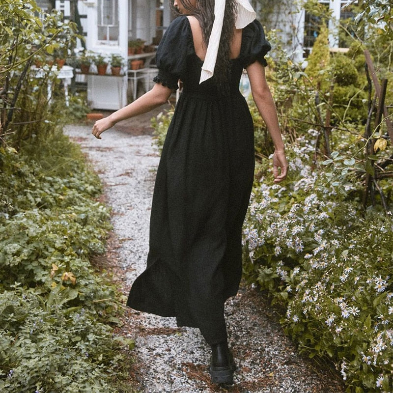 Summer Dresses For  Square Neck Smocked Short Puff Sleeve Vacation Beach Style