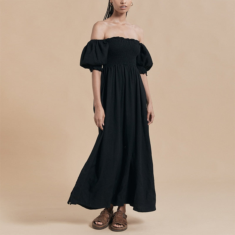 Summer Dresses For  Square Neck Smocked Short Puff Sleeve Vacation Beach Style