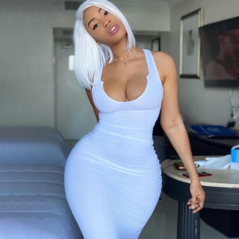 Summer Dresses  Fashion U-neck Sleeveless Slim Fit Dress