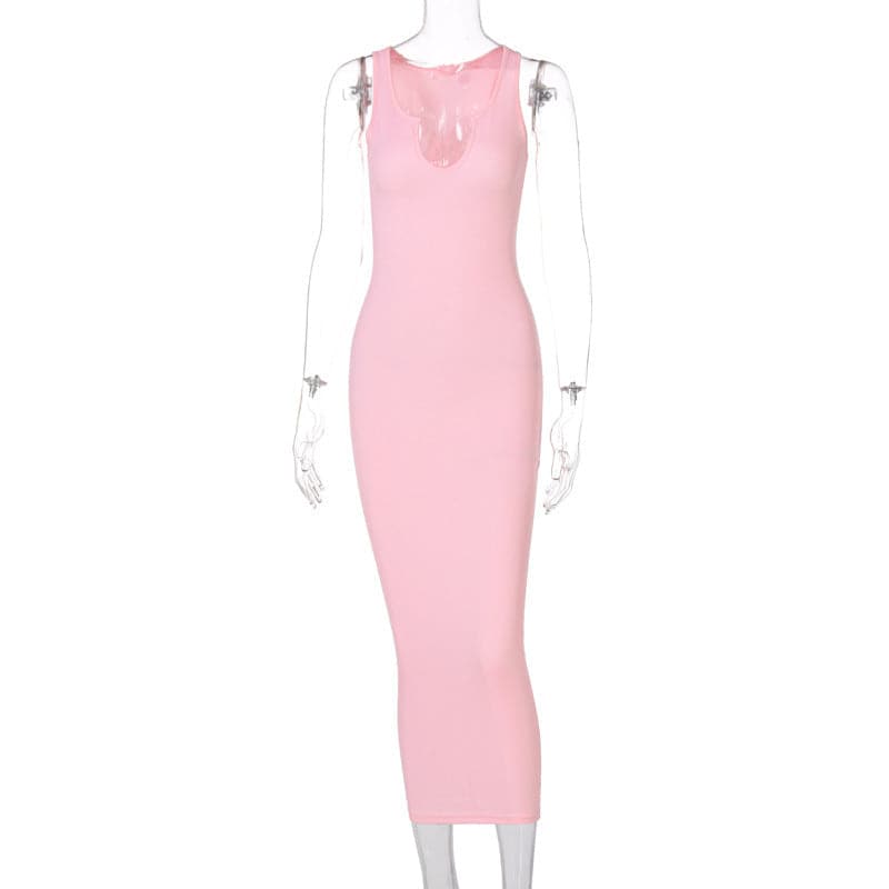 Summer Dresses  Fashion U-neck Sleeveless Slim Fit Dress