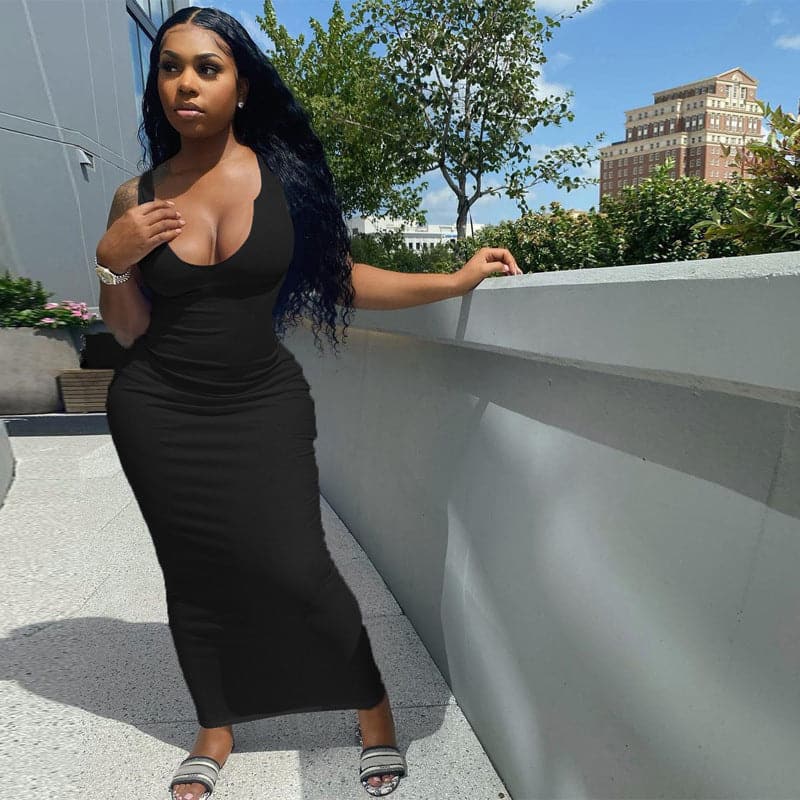 Summer Dresses  Fashion U-neck Sleeveless Slim Fit Dress