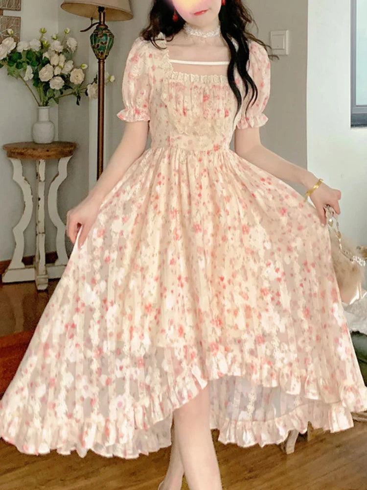 Elegant Lolita Party Korean Fashion Holiday Floral Dress