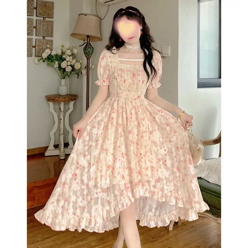 Elegant Lolita Party Korean Fashion Holiday Floral Dress