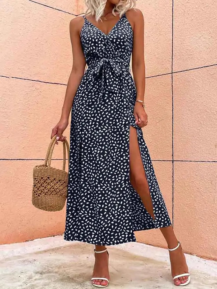 Floral Slit Backless Beach Midi Dress