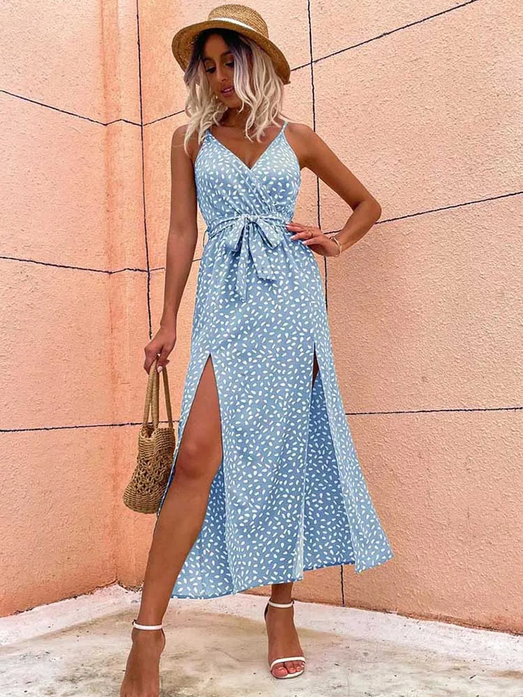 Floral Slit Backless Beach Midi Dress