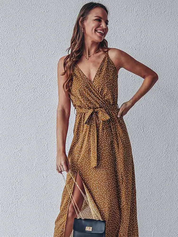 Floral Slit Backless Beach Midi Dress