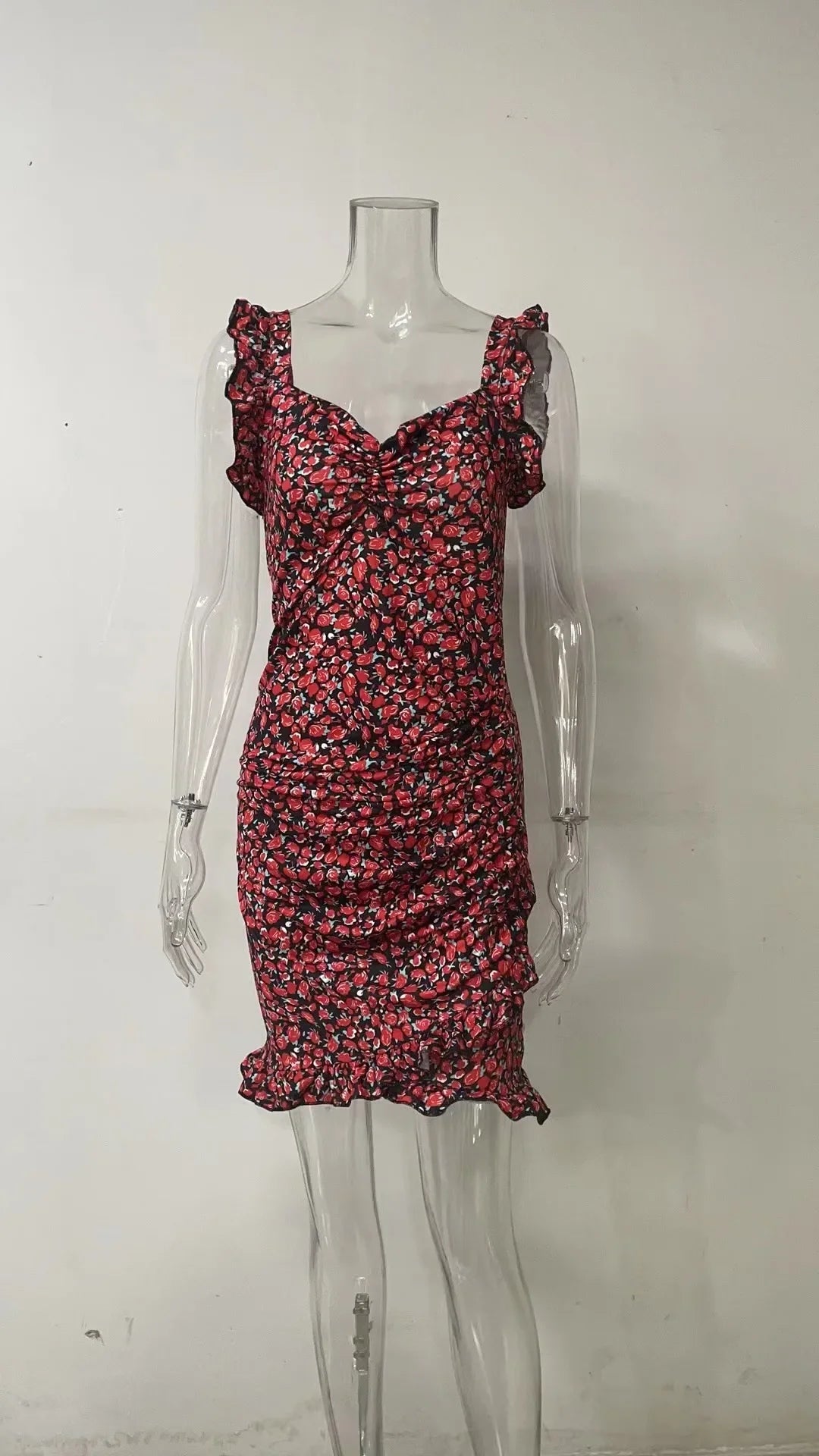 Summer Vintage Floral Elegant Ruffles Sleeveless Midi Dress