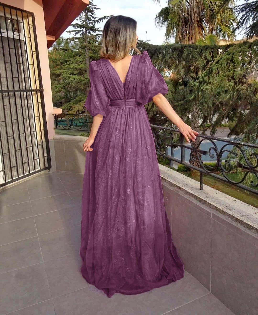 Summer V-Neck Full Sleeve Long Party Dress