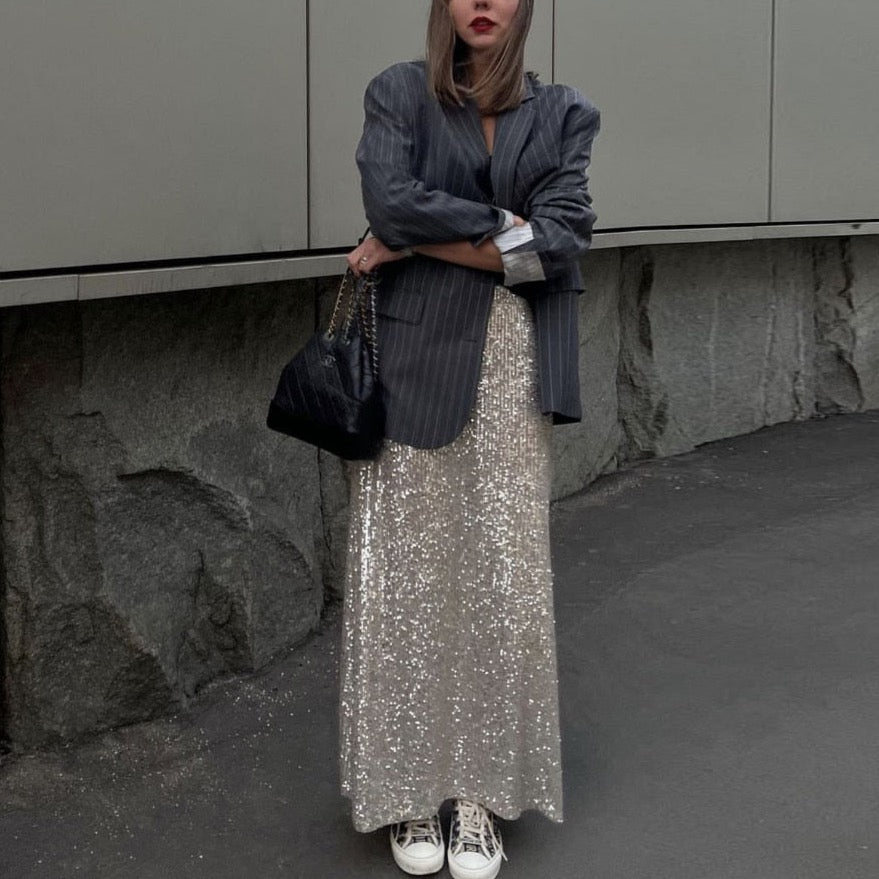 Syren Glitter Metallic Sequin Maxi Skirts