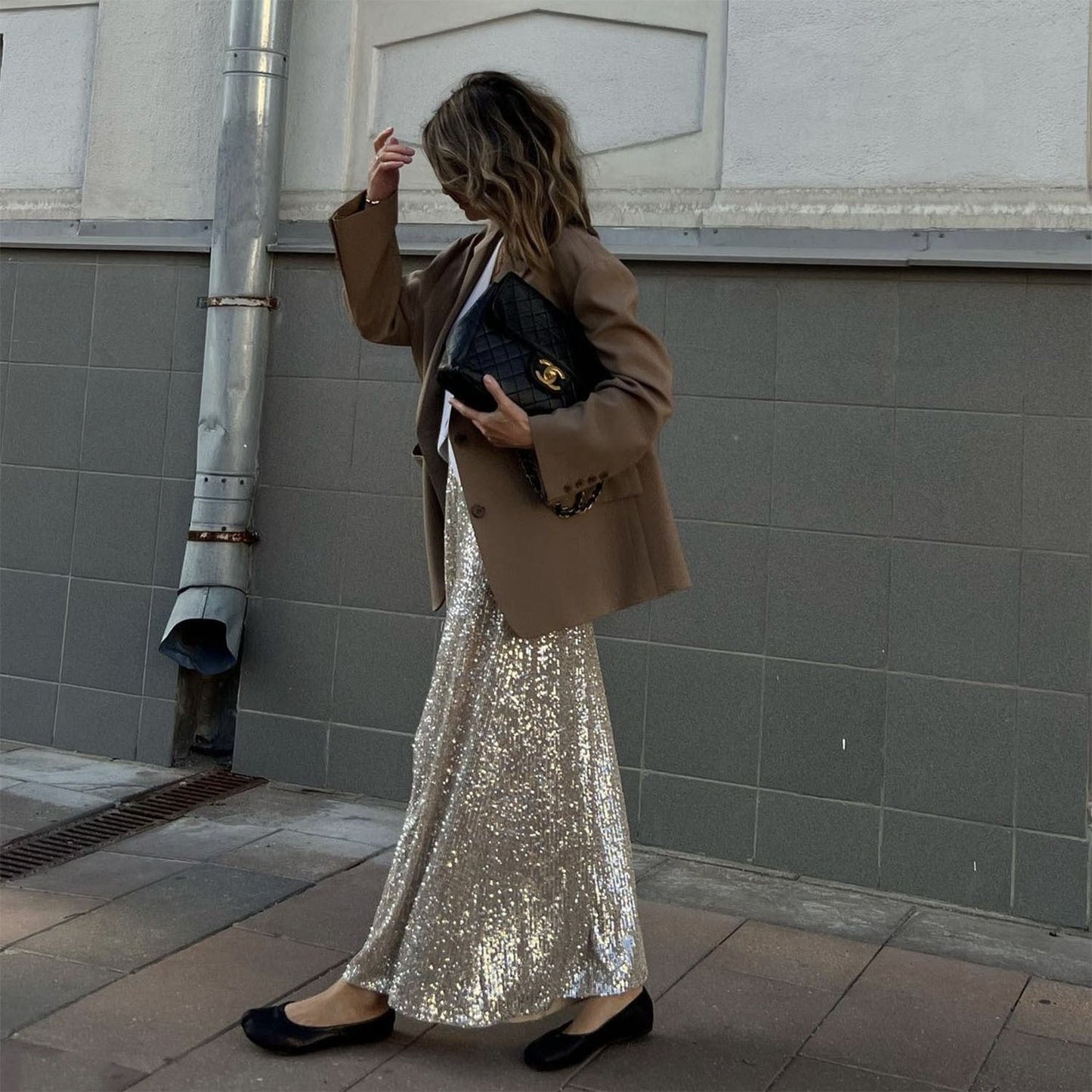 Syren Glitter Metallic Sequin Maxi Skirts