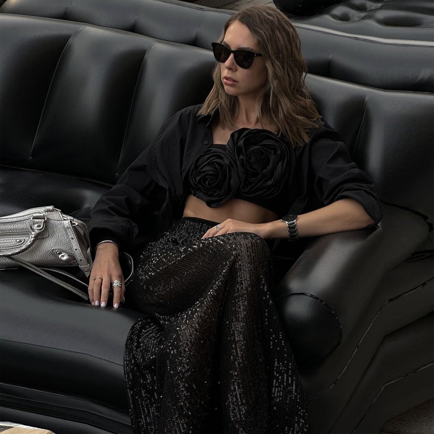 Syren Glitter Metallic Sequin Maxi Skirts