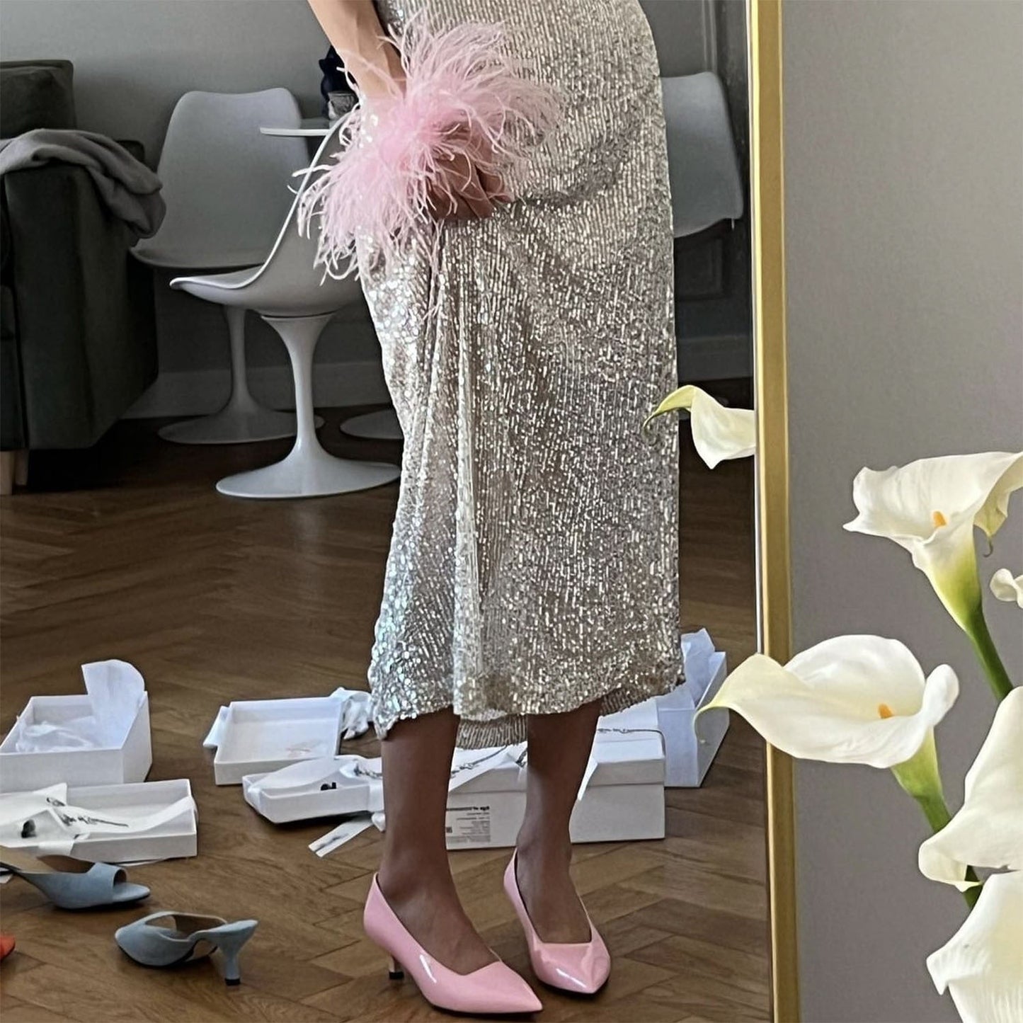 Syren Glitter Metallic Sequin Maxi Skirts