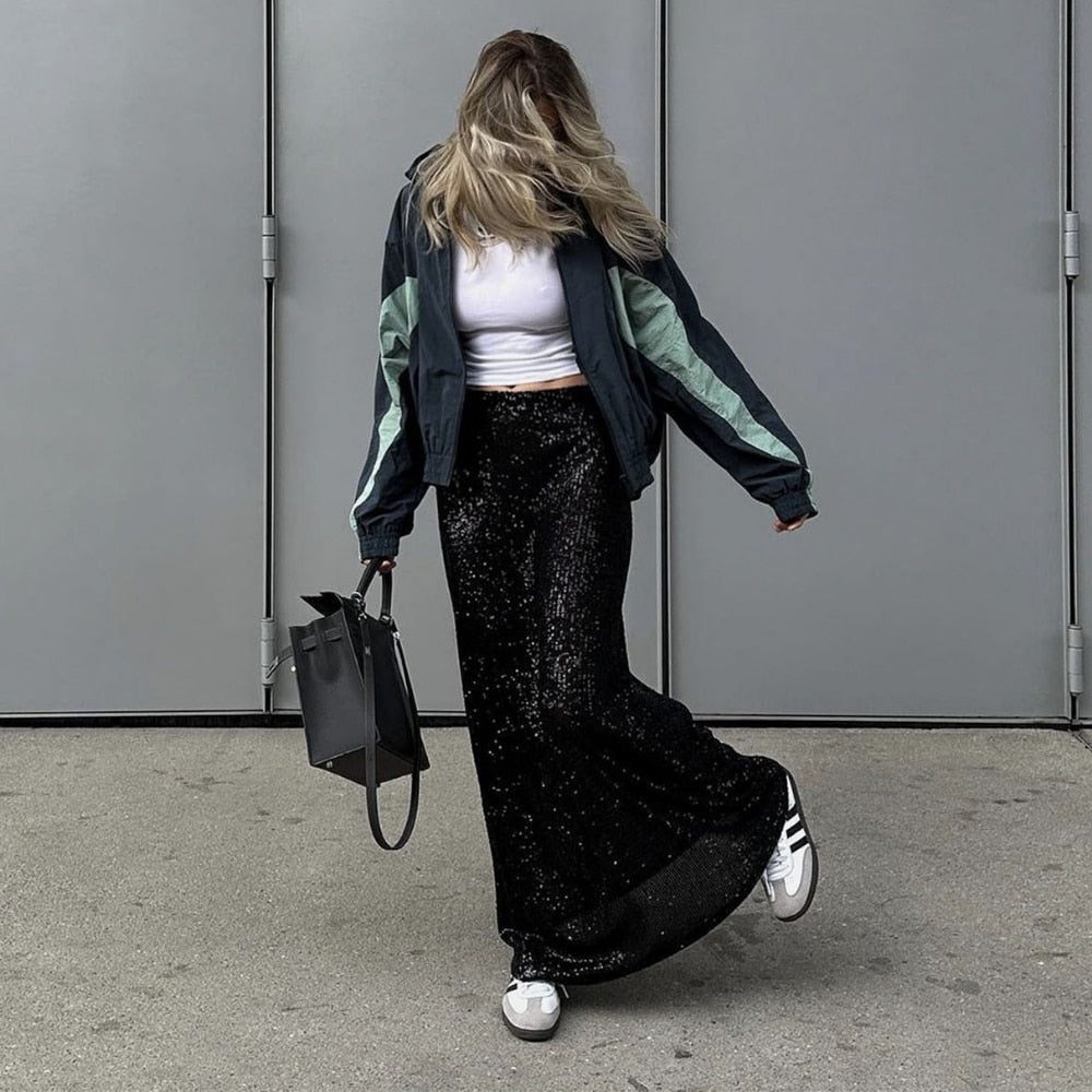 Syren Glitter Metallic Sequin Maxi Skirts
