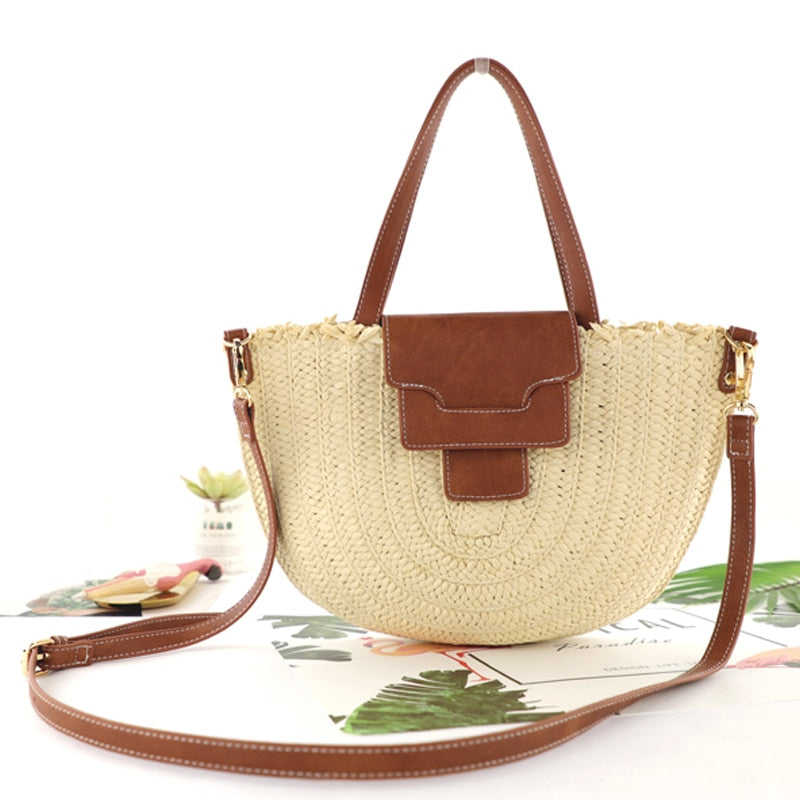 Syria Halfmoon Raffia Shoulder Bags - 2 Colors