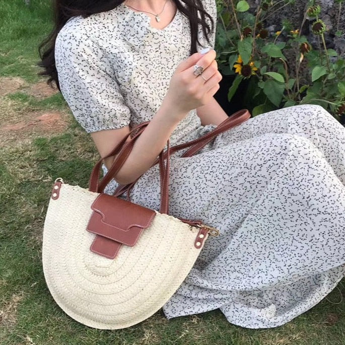 Syria Halfmoon Raffia Shoulder Bags - 2 Colors