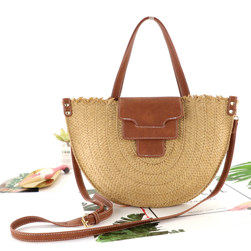 Syria Halfmoon Raffia Shoulder Bags - 2 Colors